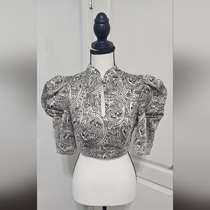 Bebe Black and White Paisley Crop Top